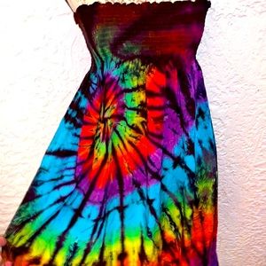 🌈Psychedelic Boho Hippie Rainbow Spiral Tie Dye Dress